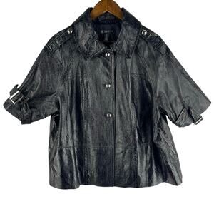 INC International Concepts Woman Leather Swing Jacket 2X Black Buckle Sleeves